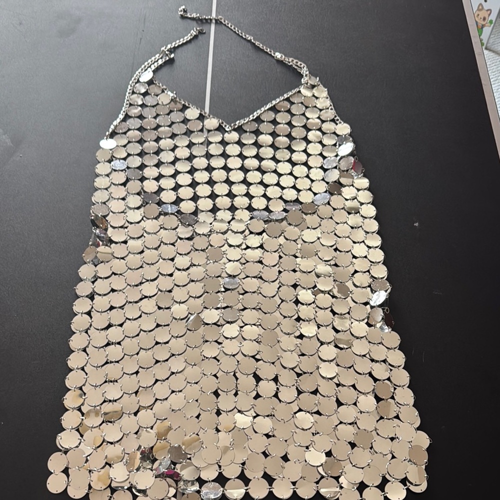 Silver Sequin Halter Dress